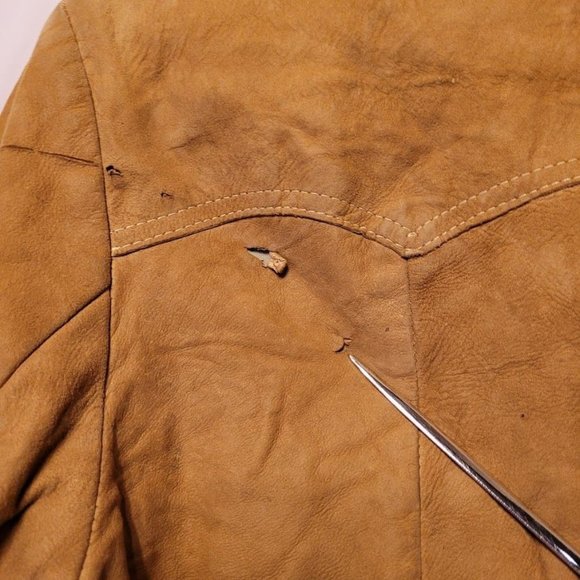 Vintage Robert Lewis Idea Heavy Leather Jacket Tan Distressed Men's Size 40 - Picture 9 of 16